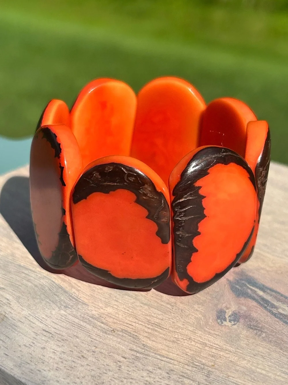 Chunky Orange Bracelet Tagua Nut Vegetable  Ivory